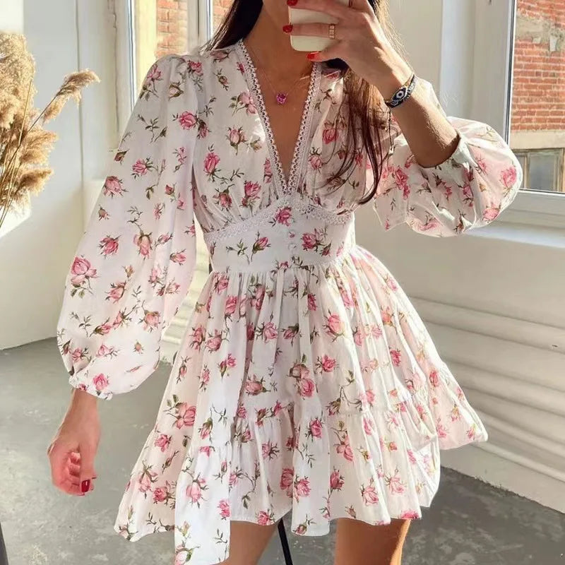 Marina – Women’s Floral Print A-Line Mini Dress with High Waist