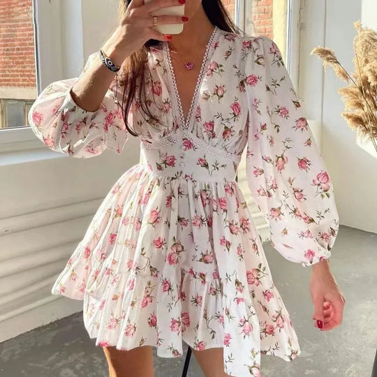 Marina – Women’s Floral Print A-Line Mini Dress with High Waist