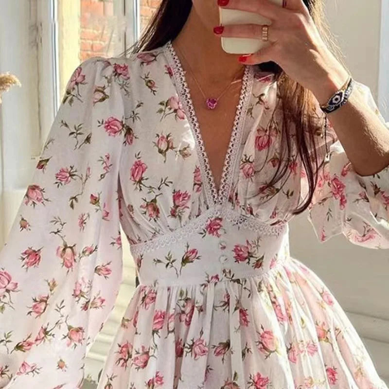 Marina – Women’s Floral Print A-Line Mini Dress with High Waist