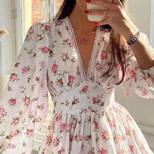 Marina – Women’s Floral Print A-Line Mini Dress with High Waist