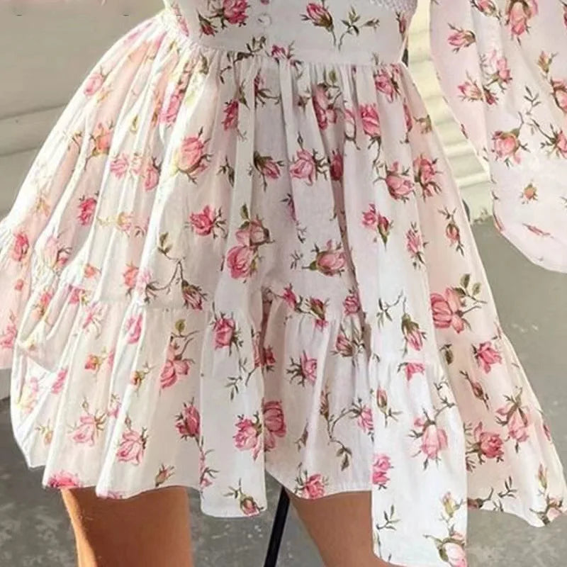 Marina – Women’s Floral Print A-Line Mini Dress with High Waist