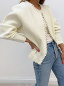 Barclay & Bloom | Women’s Pearl Trim Cardigan – Long Sleeve Knit Sweater