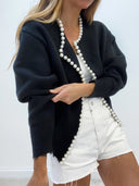 Barclay & Bloom | Women’s Pearl Trim Cardigan – Long Sleeve Knit Sweater