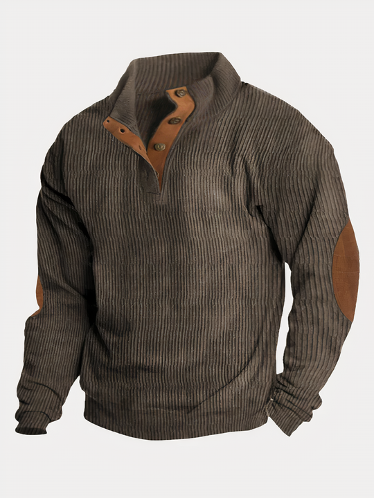 Harvey Men’s Sweater – Ribbed Knit Pullover with Button Collar