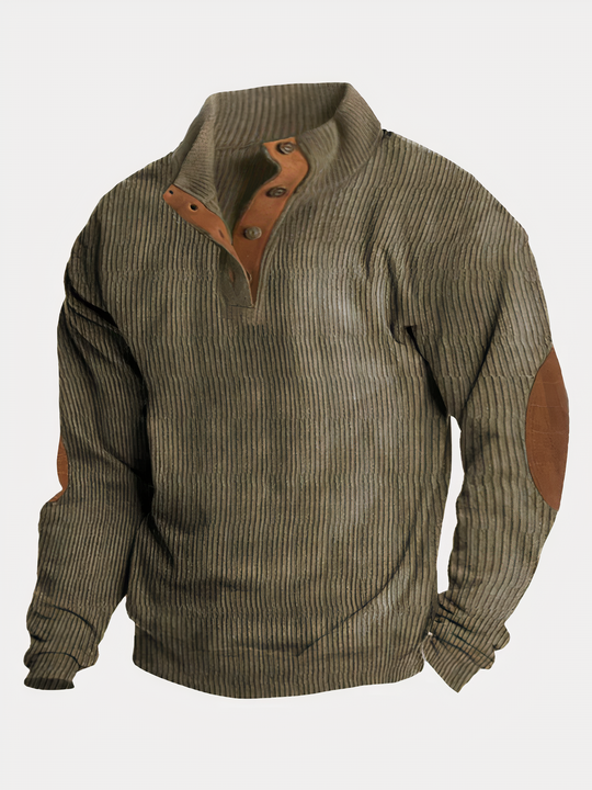 Harvey Men’s Sweater – Ribbed Knit Pullover with Button Collar