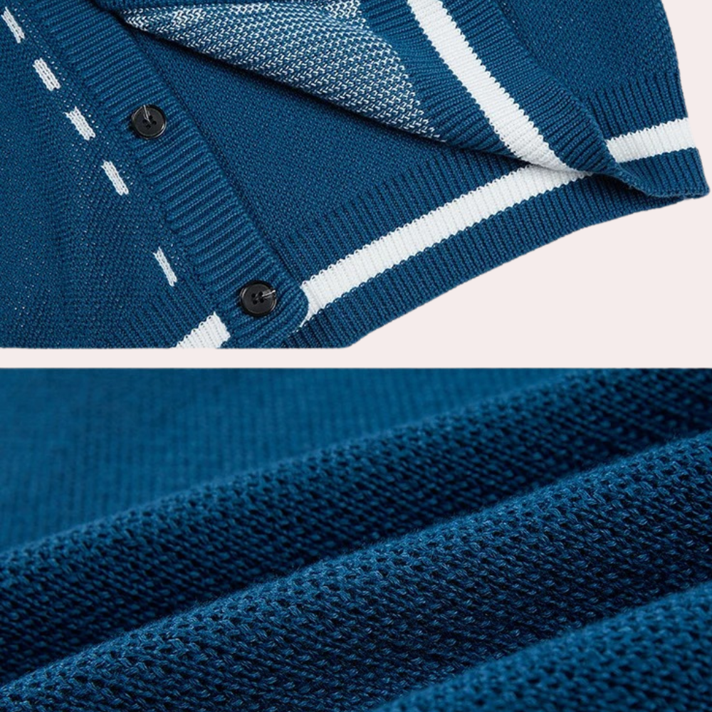 Wilson Men’s Oversized Cardigan – Casual Button-Up Knit Sweater with Contrast Stripes