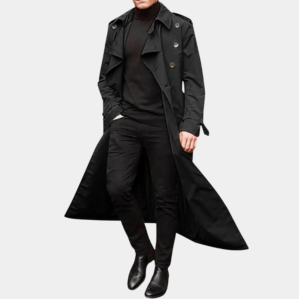 Victor Men’s Trench Coat – Long Double-Breasted Overcoat