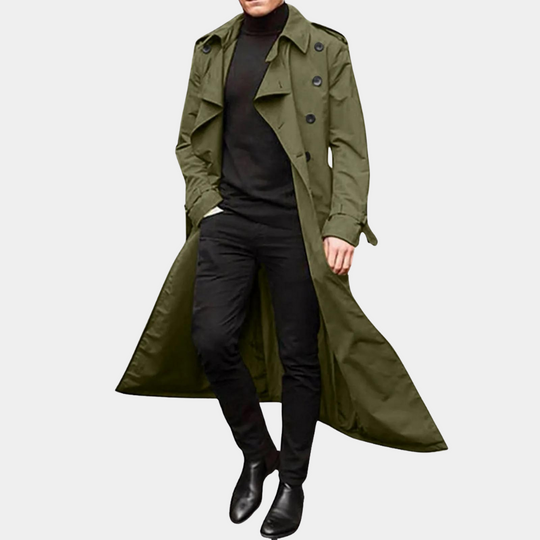 Victor Men’s Trench Coat – Long Double-Breasted Overcoat