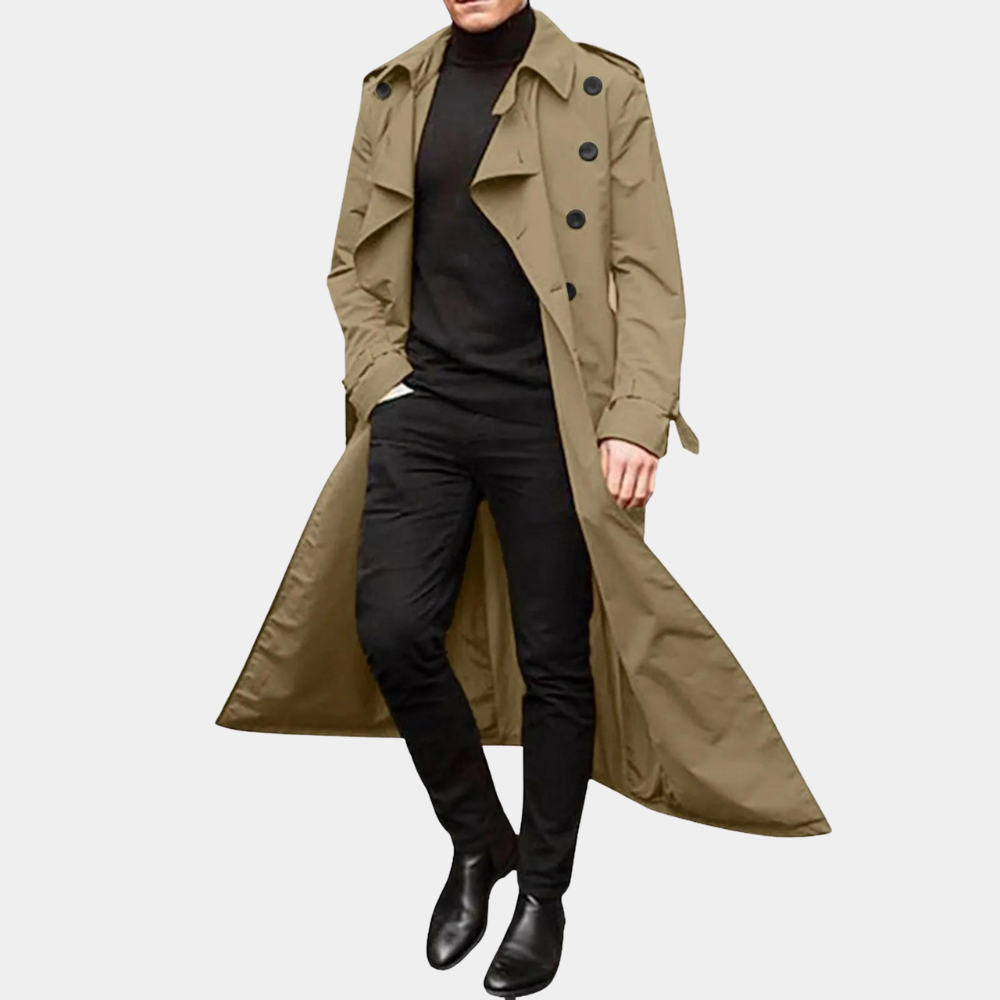 Victor Men’s Trench Coat – Long Double-Breasted Overcoat