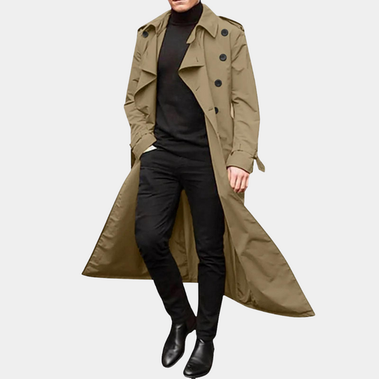 Victor Men’s Trench Coat – Long Double-Breasted Overcoat
