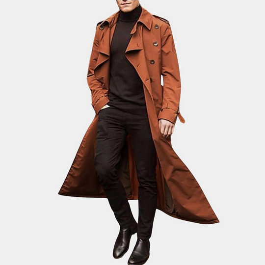 Victor Men’s Trench Coat – Long Double-Breasted Overcoat