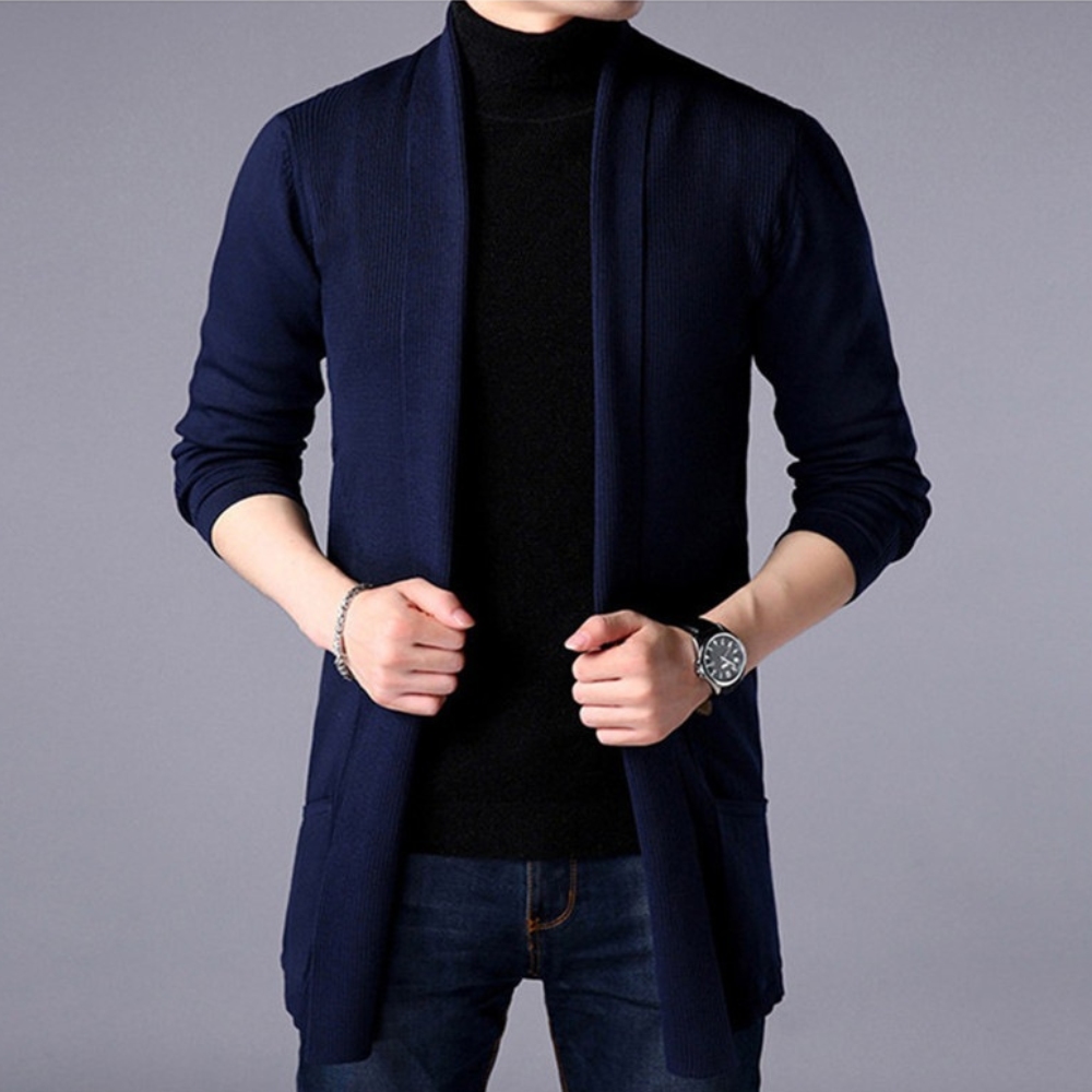 Lorenzo Men’s Cardigan – Open Front Longline Knit