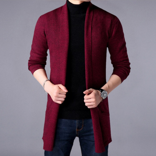 Lorenzo Men’s Cardigan – Open Front Longline Knit