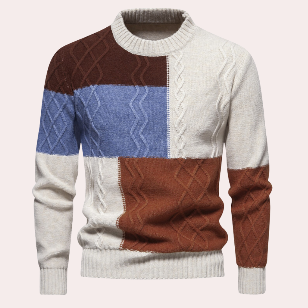 Rowan Men’s Sweater – Patchwork Cable Knit Pullover