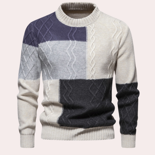 Rowan Men’s Sweater – Patchwork Cable Knit Pullover