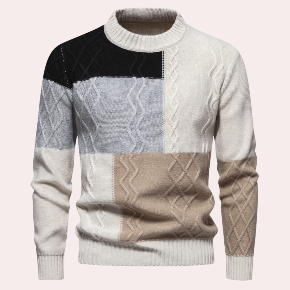 Rowan Men’s Sweater – Patchwork Cable Knit Pullover