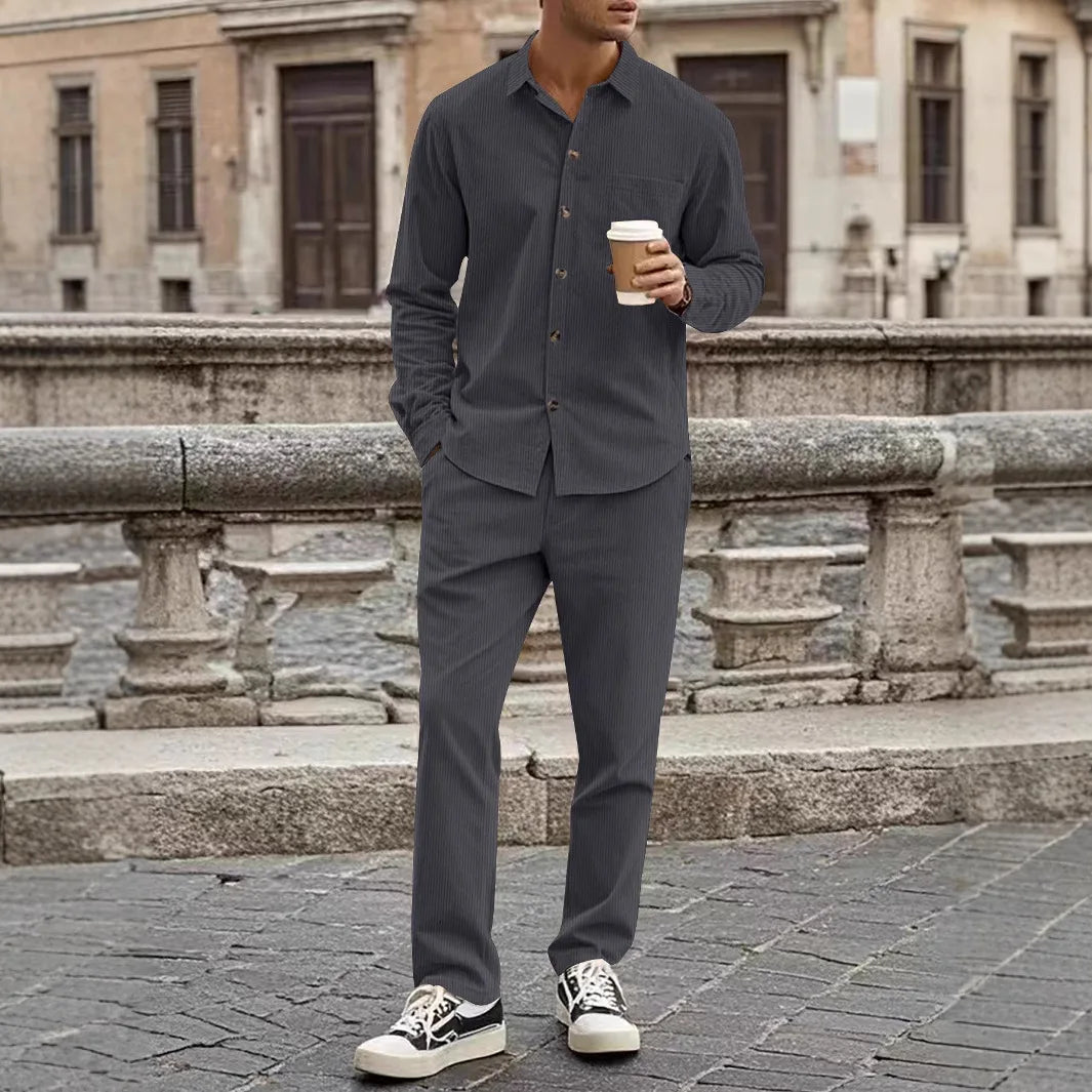 Felix Men’s Corduroy Set – Long Sleeve Shirt and Trousers