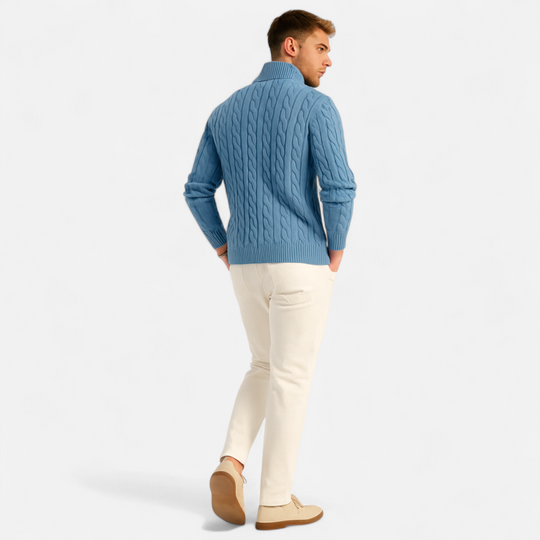Barclay & Bloom | Men’s Cable Knit Half Zip Sweater – Soft Cotton Blend Pullover