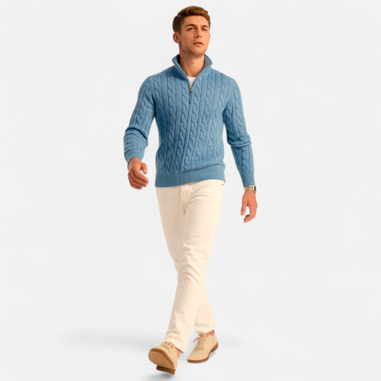Barclay & Bloom | Men’s Cable Knit Half Zip Sweater – Soft Cotton Blend Pullover
