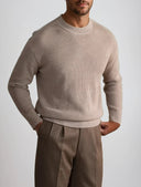 Leander – Herren Beige Gerippter Pullover mit Rundhalsausschnitt
