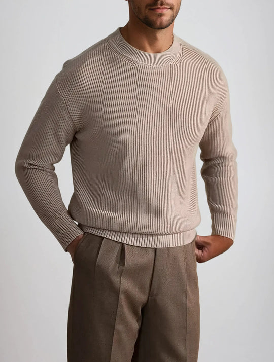 Leander – Men’s Beige Ribbed Crew Neck Sweater