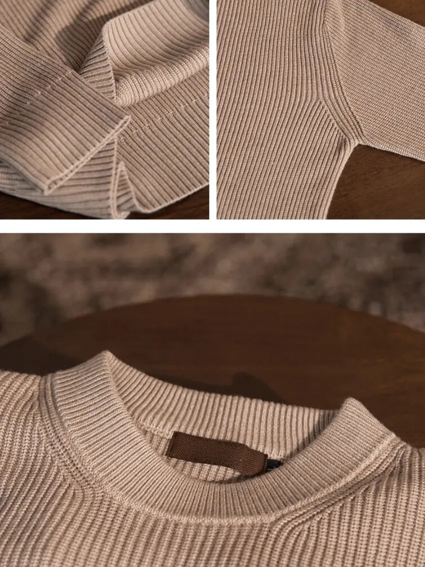 Leander – Men’s Beige Ribbed Crew Neck Sweater