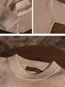 Leander – Herren Beige Gerippter Pullover mit Rundhalsausschnitt