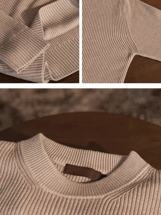 Leander – Men’s Beige Ribbed Crew Neck Sweater