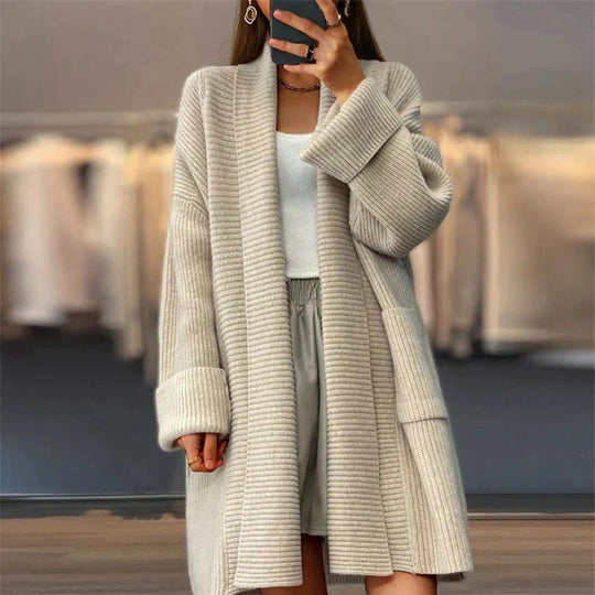 Amara Women’s Long Knitted Cardigan – Open Front Casual Layer
