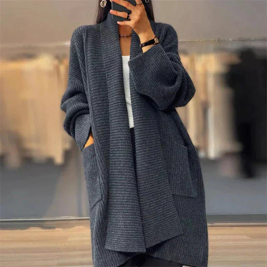 Amara Women’s Long Knitted Cardigan – Open Front Casual Layer