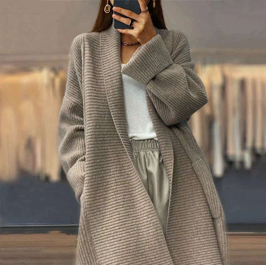 Amara Women’s Long Knitted Cardigan – Open Front Casual Layer