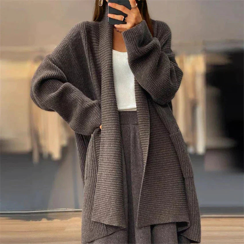 Amara Women’s Long Knitted Cardigan – Open Front Casual Layer