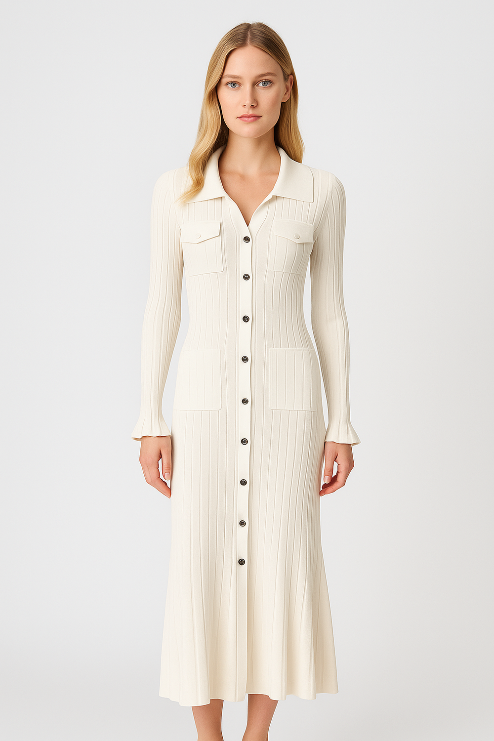 Maya – Women’s Long Sleeve Dress with Ruches