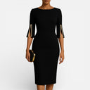 Elena – Women’s O-Neck Half Sleeve Beaded Swing Dress