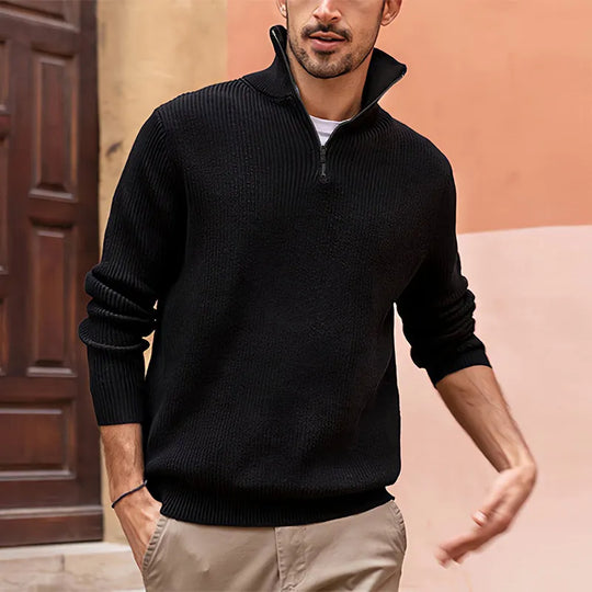 Byrne Men’s Sweater – Half Zip Stand Collar Knit