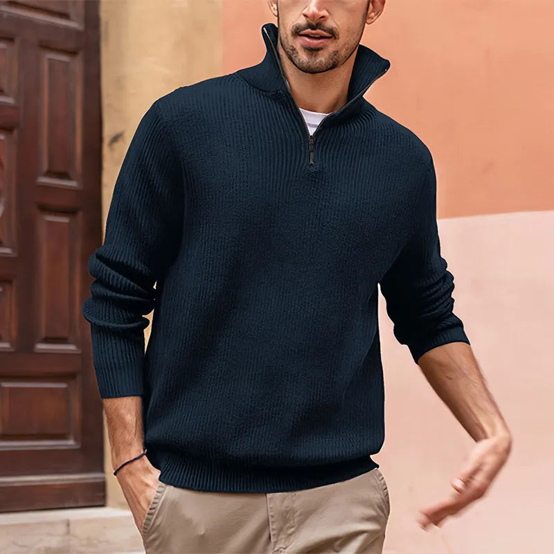 Byrne Men’s Sweater – Half Zip Stand Collar Knit