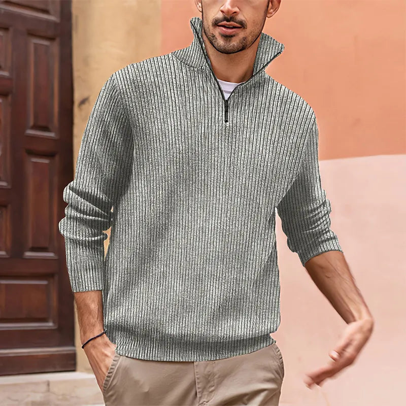 Byrne Men’s Sweater – Half Zip Stand Collar Knit