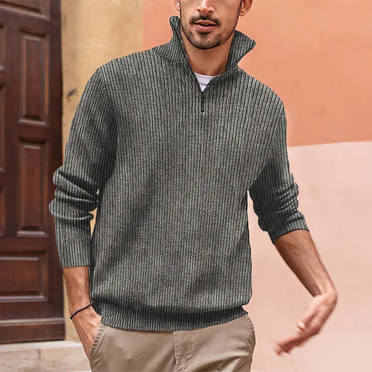 Byrne Men’s Sweater – Half Zip Stand Collar Knit
