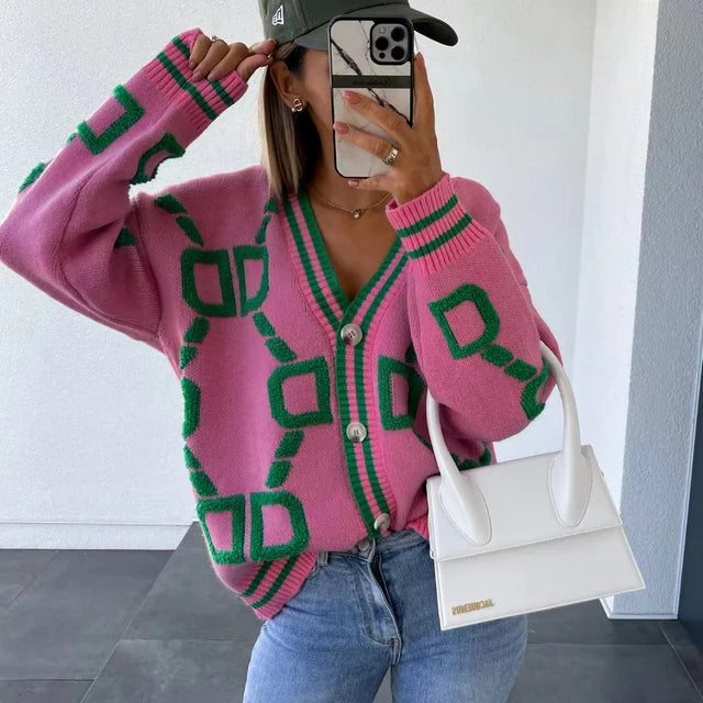 Dori – Women’s graphic knit button cardigan