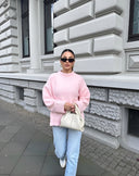 Yara - Damen rosa Rundhalsausschnitt Pullover