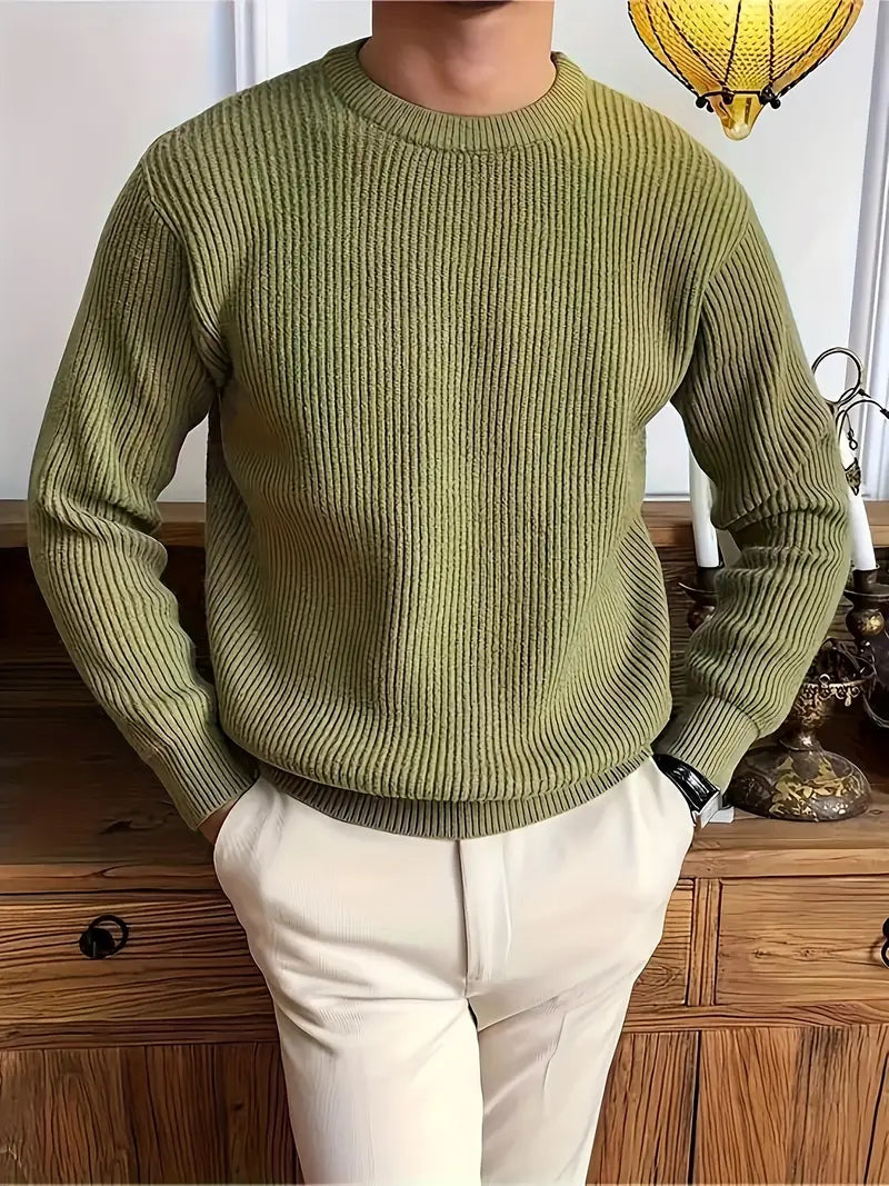 Marcus – Knitted Ribbed Crewneck Sweater for Men