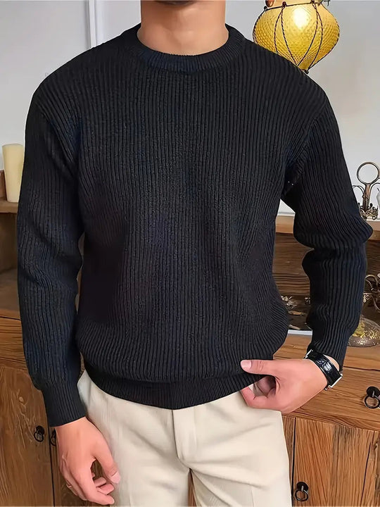 Marcus – Knitted Ribbed Crewneck Sweater for Men