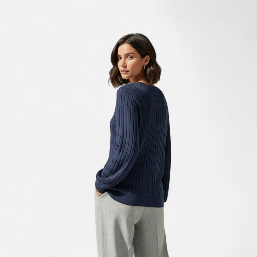 Barclay & Bloom | Dames Gebreide Trui – V-Hals Gestructureerde Lange Mouwen Top