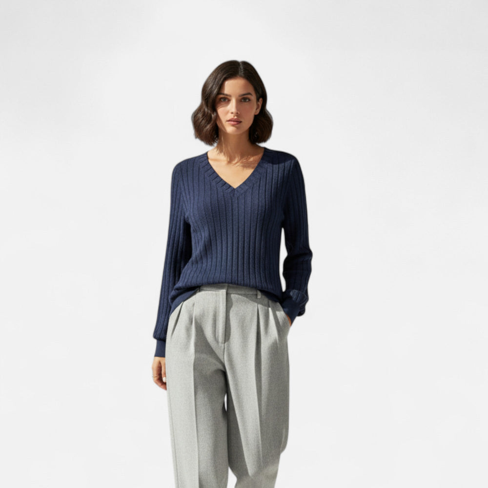 Barclay & Bloom | Women’s Knit Sweater – V-Neck Textured Long Sleeve Top