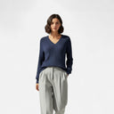 Barclay & Bloom | Damen Strickpullover – V-Ausschnitt Strukturierter Langarmtop