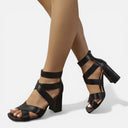 Barclay & Bloom | Women’s Leather Block Heel Sandals Square Toe Ankle Strap