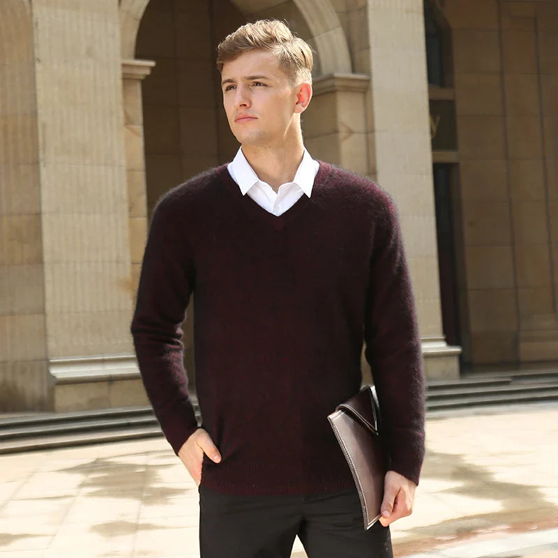 Elliot Men’s Wool Sweater – V-Neck Long Sleeve