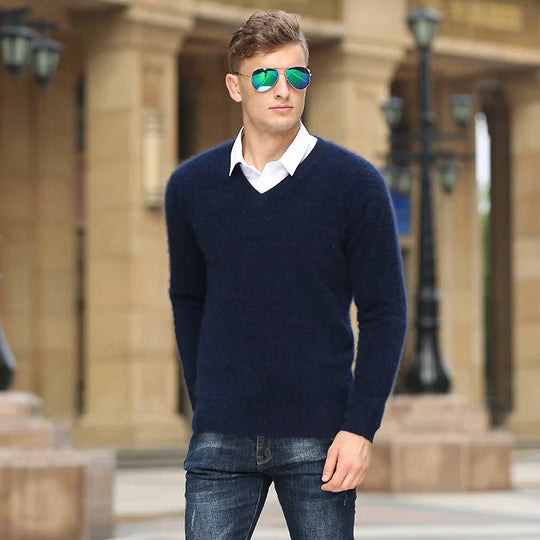 Elliot Men’s Wool Sweater – V-Neck Long Sleeve
