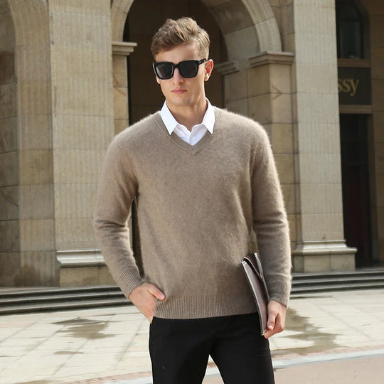 Elliot Men’s Wool Sweater – V-Neck Long Sleeve