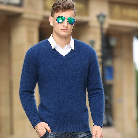 Elliot Men’s Wool Sweater – V-Neck Long Sleeve